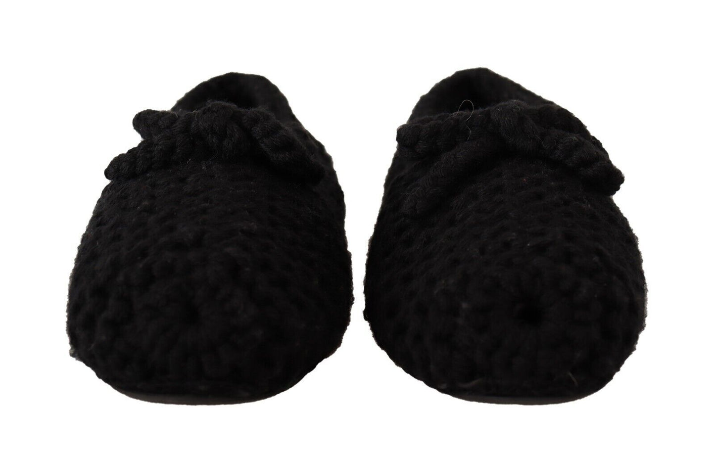 Dolce & Gabbana Black Slip On Ballerina Flats Wool Knit Women's Shoes