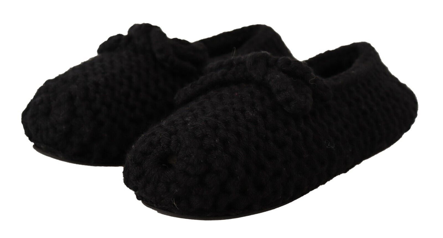 Dolce & Gabbana Black Slip On Ballerina Flats Wool Knit Women's Shoes