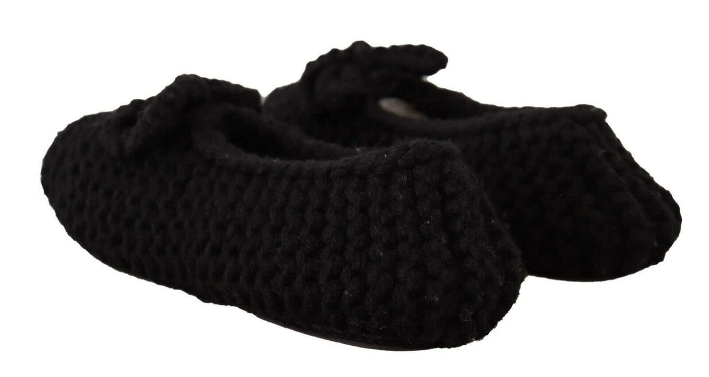 Dolce & Gabbana Black Slip On Ballerina Flats Wool Knit Women's Shoes