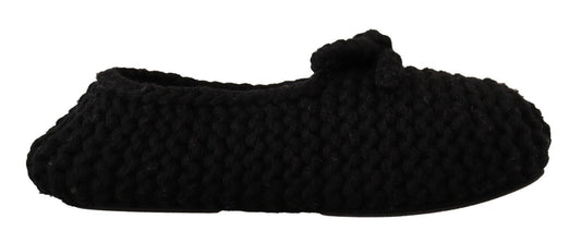 Dolce & Gabbana Black Slip On Ballerina Flats Wool Knit Women's Shoes