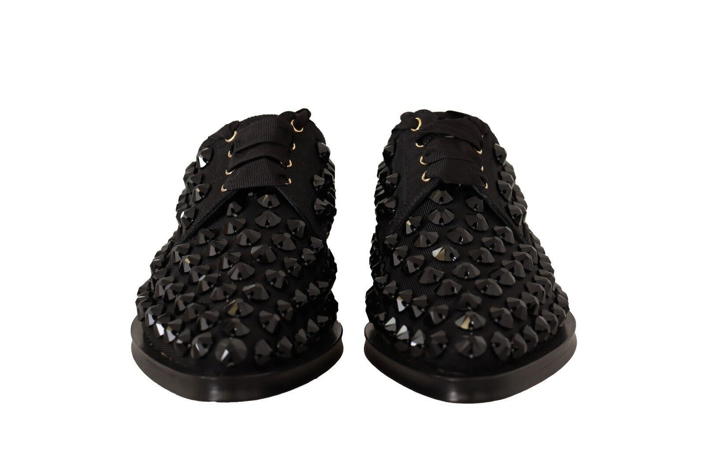 Dolce & Gabbana Black Lace Up Studded Formal Flats Women's Shoes