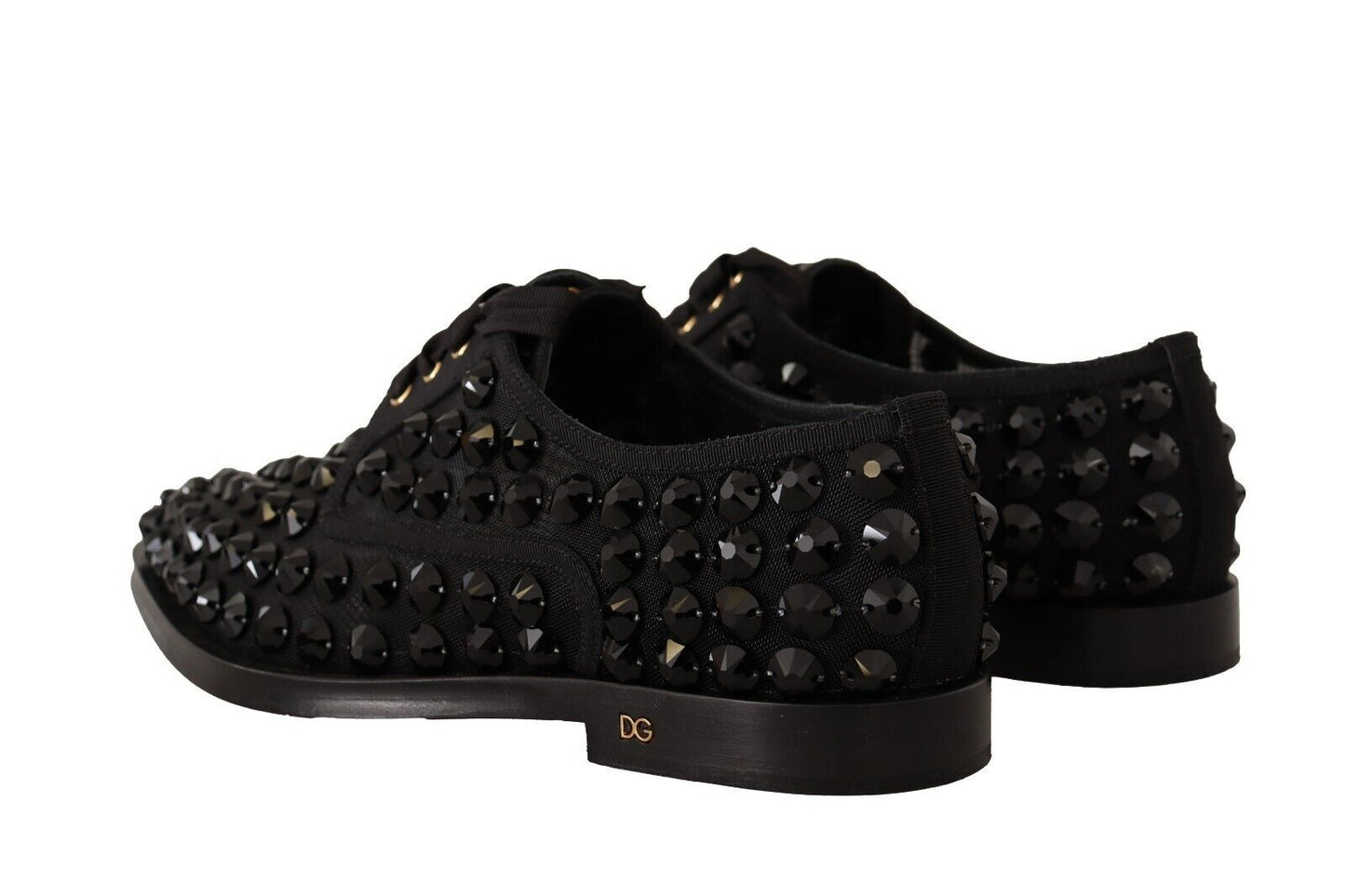 Dolce & Gabbana Black Lace Up Studded Formal Flats Women's Shoes