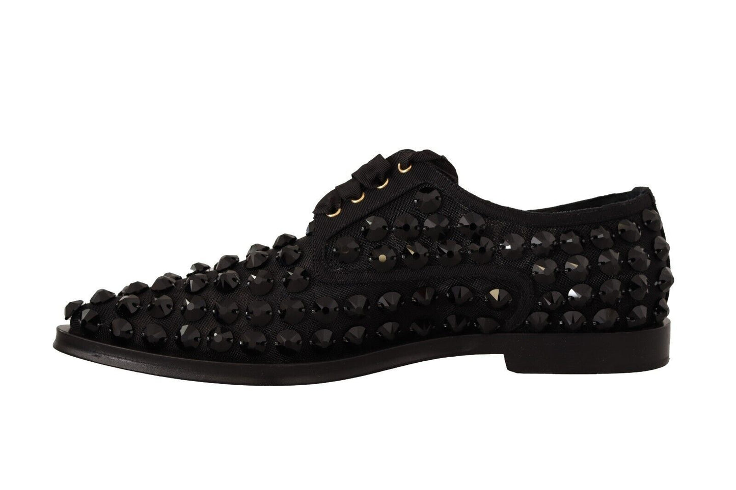 Dolce & Gabbana Black Lace Up Studded Formal Flats Women's Shoes