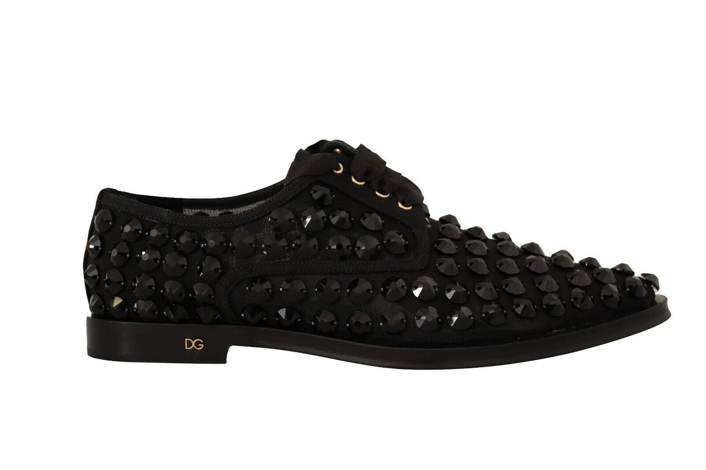 Dolce & Gabbana Black Lace Up Studded Formal Flats Women's Shoes