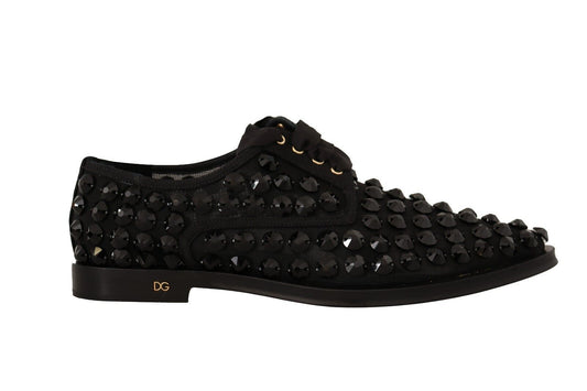 Dolce & Gabbana Black Lace Up Studded Formal Flats Women's Shoes