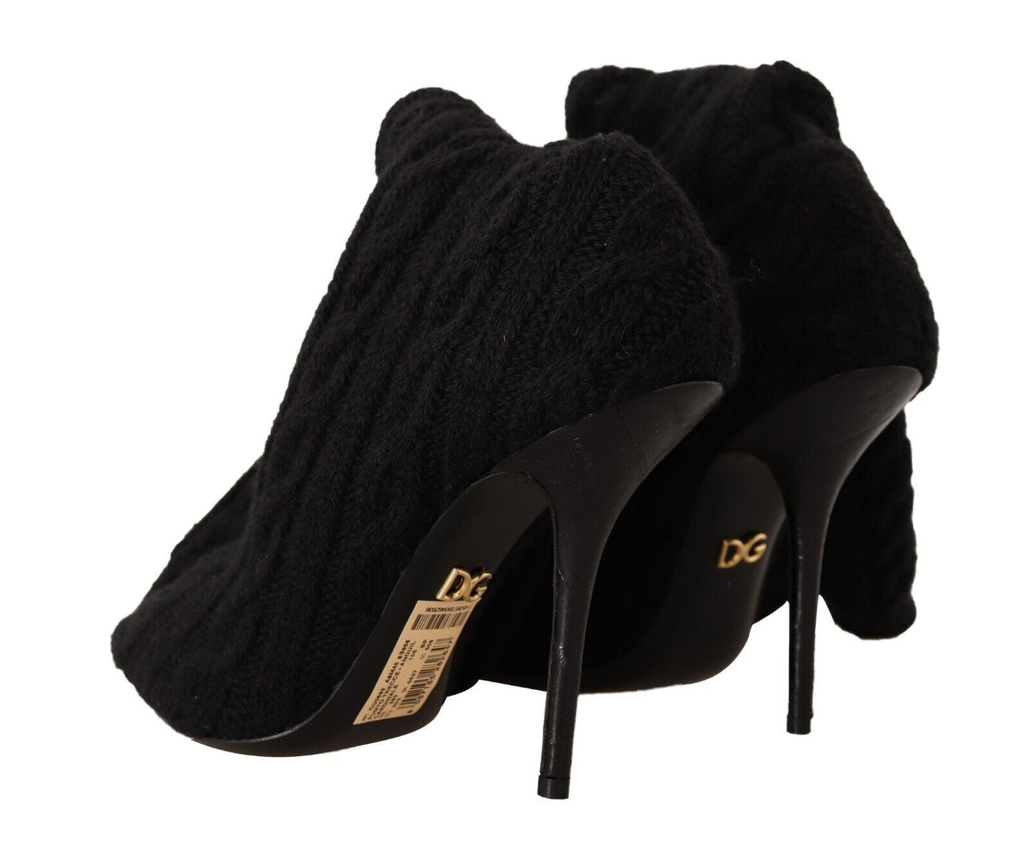 Dolce & Gabbana Black Stretch Socks Knee High Booties Women's Shoes
