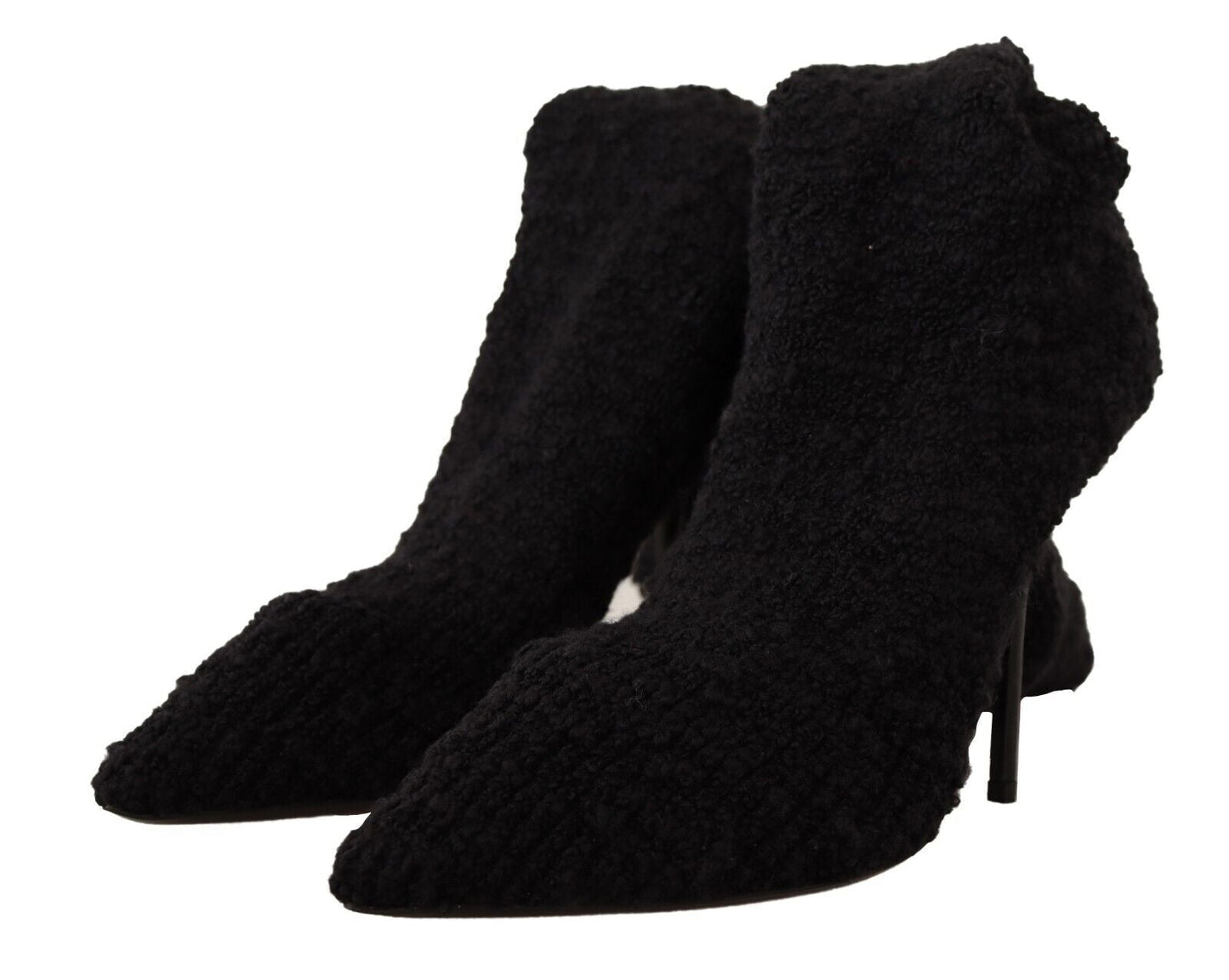Dolce & Gabbana Black Stretch Socks Knee High Booties Women's Shoes
