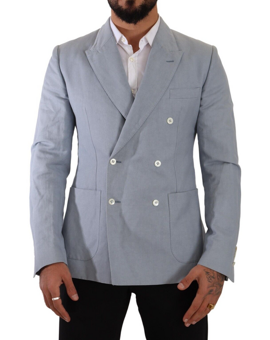 Dolce & Gabbana Blue Cotton Linen Slim Fit Jacket Coat Men's Blazer