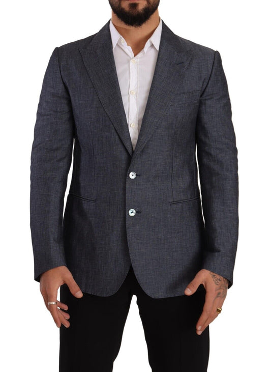 Dolce & Gabbana Blue Linen Cotton Jacket TAORMINA Men's Blazer