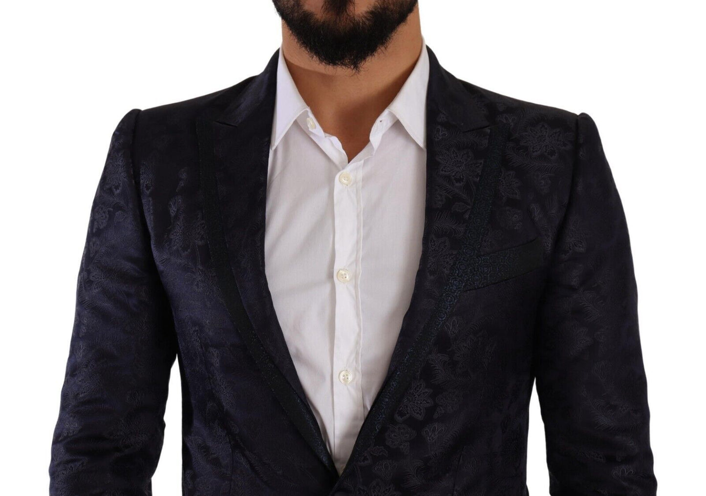 Dolce & Gabbana Blue Floral Jacquard Silk Coat MARTINI Men's Blazer
