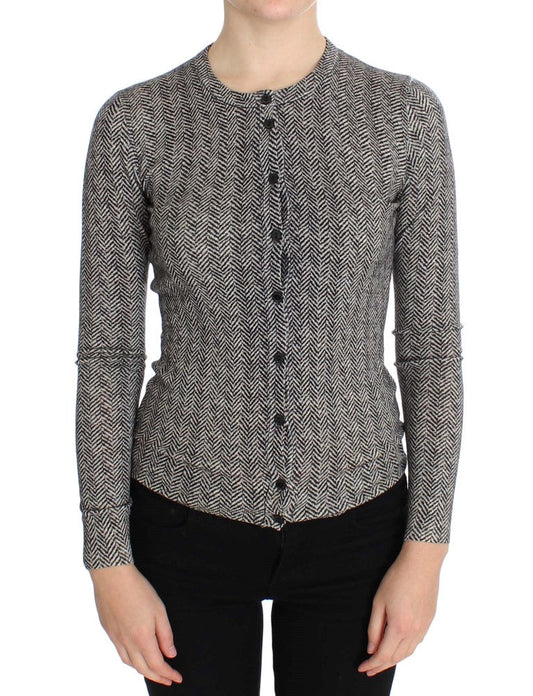 Dolce & Gabbana Black White Wool Top Cardigan Women's Sweater