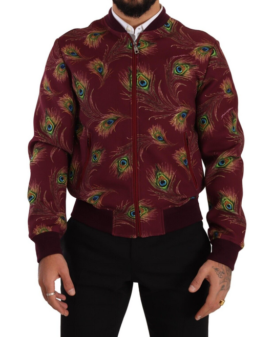 Dolce & Gabbana Red Peacock Polyester Stretch Full Zip Men's Jacket