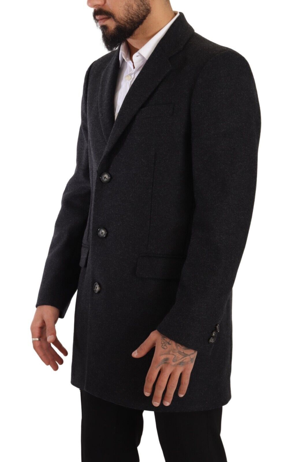Dolce & Gabbana Dark Gray Wool Over Trench Coat Men Men's Jacket