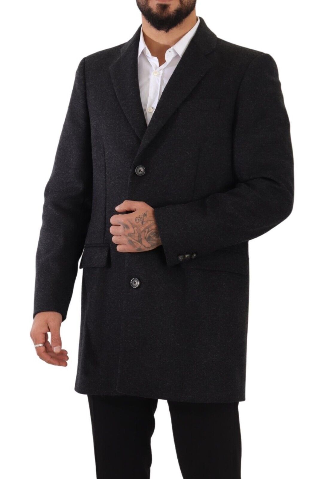 Dolce & Gabbana Dark Gray Wool Over Trench Coat Men Men's Jacket