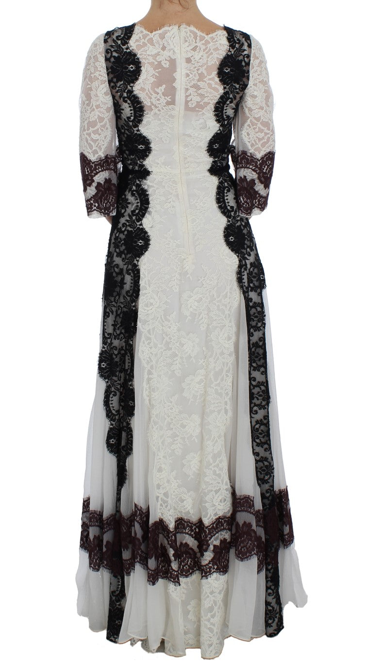 Dolce & Gabbana White Floral Lace Full Length Gown Women's Dress