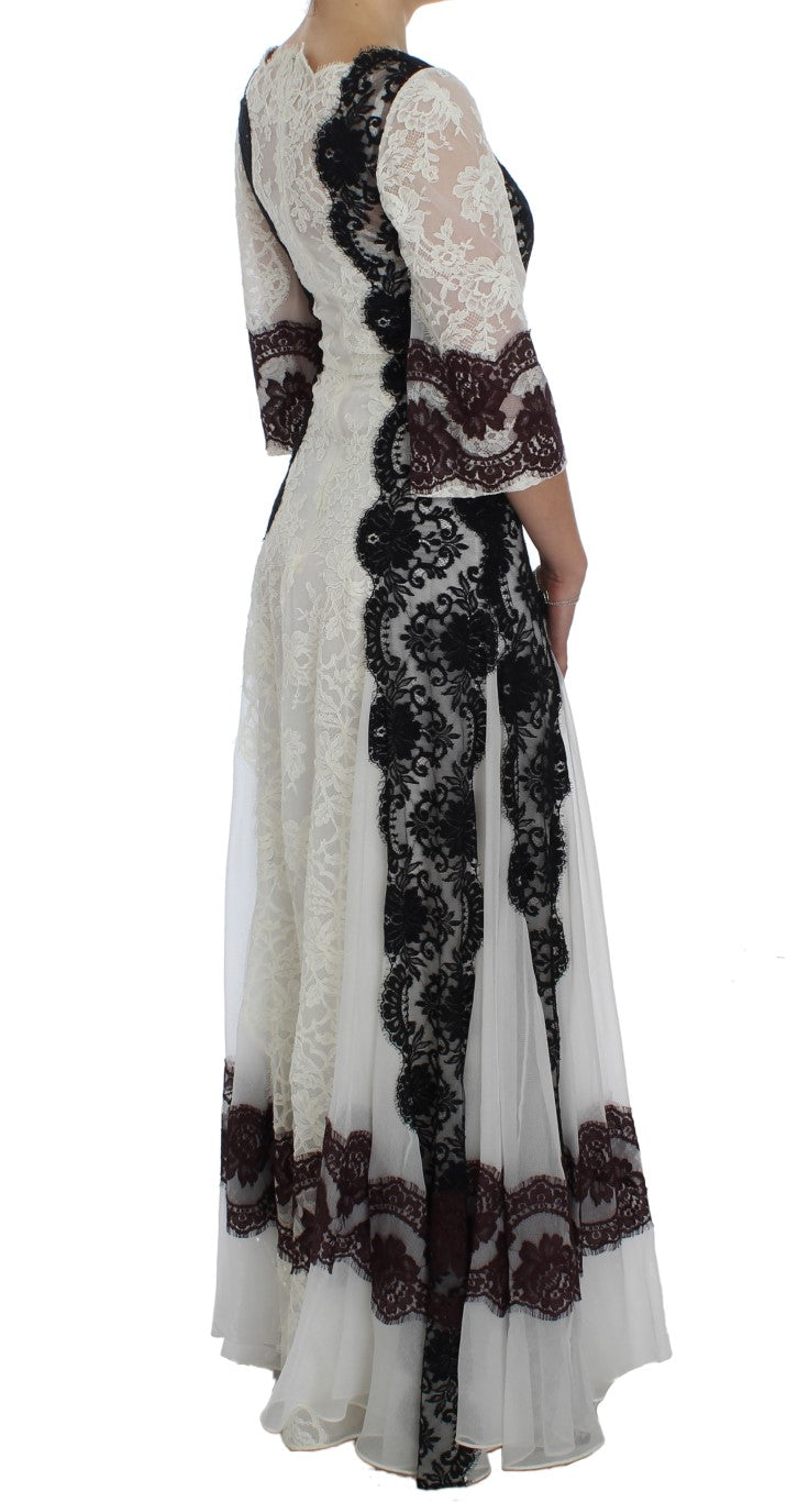 Dolce & Gabbana White Floral Lace Full Length Gown Women's Dress