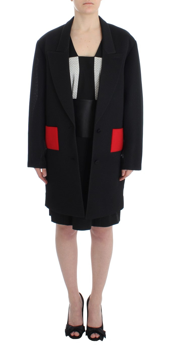 KAALE SUKTAE Black Coat Trench Long Draped Jacket Women's Blazer
