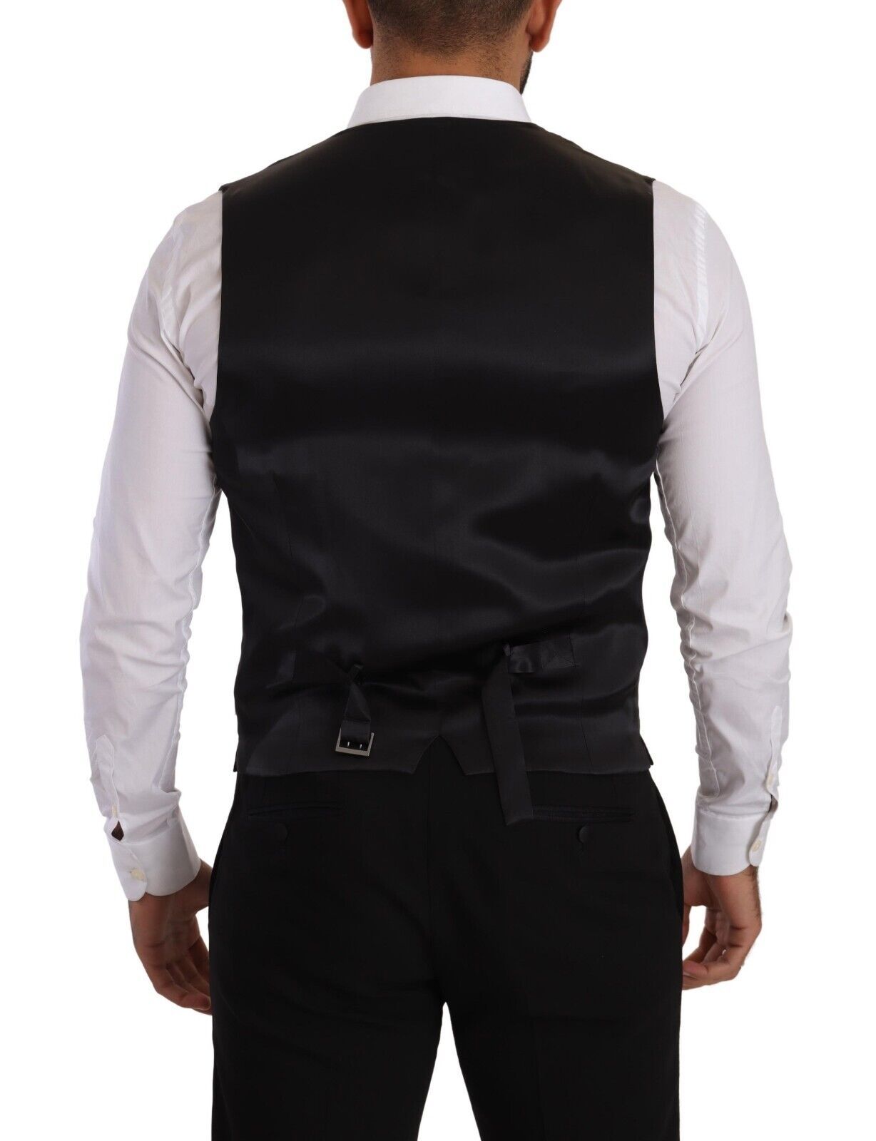 Dolce & Gabbana Black Striped Wool Silk Waistcoat Men's Vest