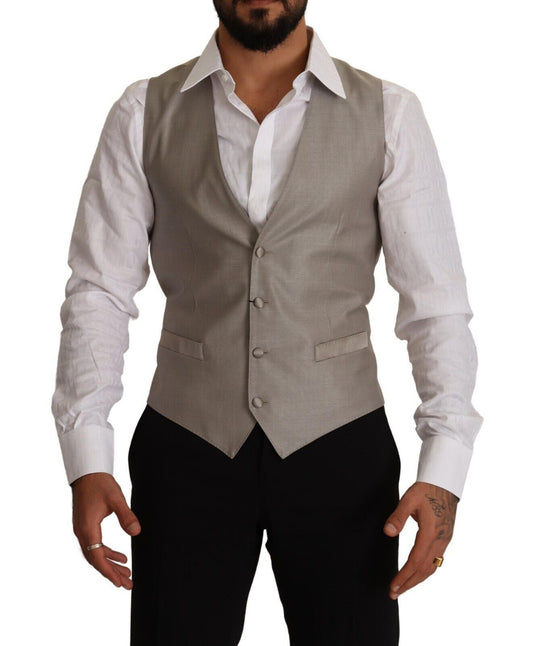 Dolce & Gabbana Beige Wool Single Breasted Waistcoat Men's Vest