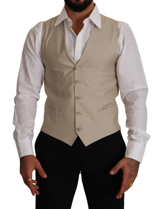 Dolce & Gabbana Beige Cotton Silk Slim Fit Waistcoat Men's Vest