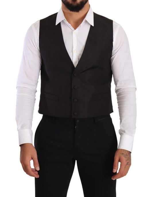 Dolce & Gabbana Gray Silk Slim Fit Waistcoat Formal Men's Vest