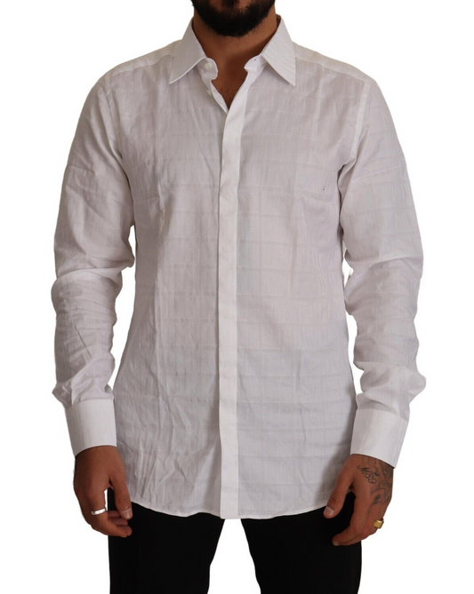 Dolce & Gabbana White GOLD Cotton Slim Fit Dress Formal Men's Shirt