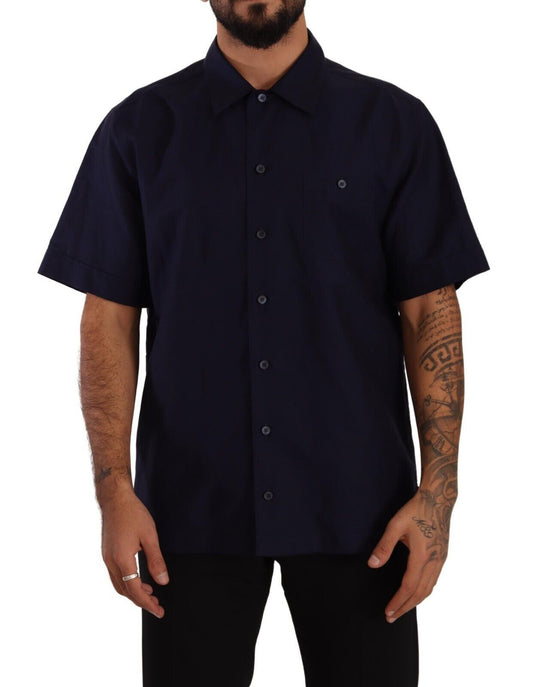 Dolce & Gabbana Navy Blue Button Down Short Sleeves Men's Shirt