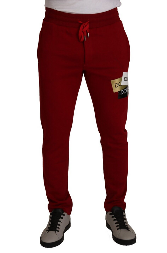 Dolce & Gabbana Red Cotton Logo Patch SweatMen's Jogging Men's Pants