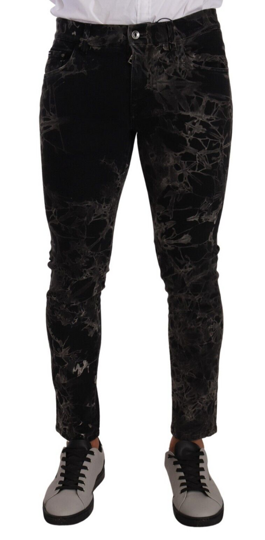 Dolce & Gabbana Black Patterned Skinny Slim Fit Men's Jeans