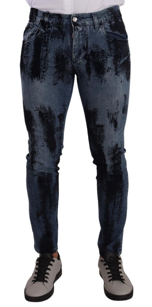 Dolce & Gabbana Blue Black Cotton Skinny Denim Men's Jeans