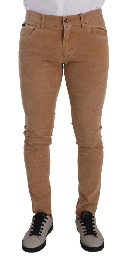 Dolce & Gabbana Brown Corduroy Cotton Skinny Slim Fit Men's Jeans