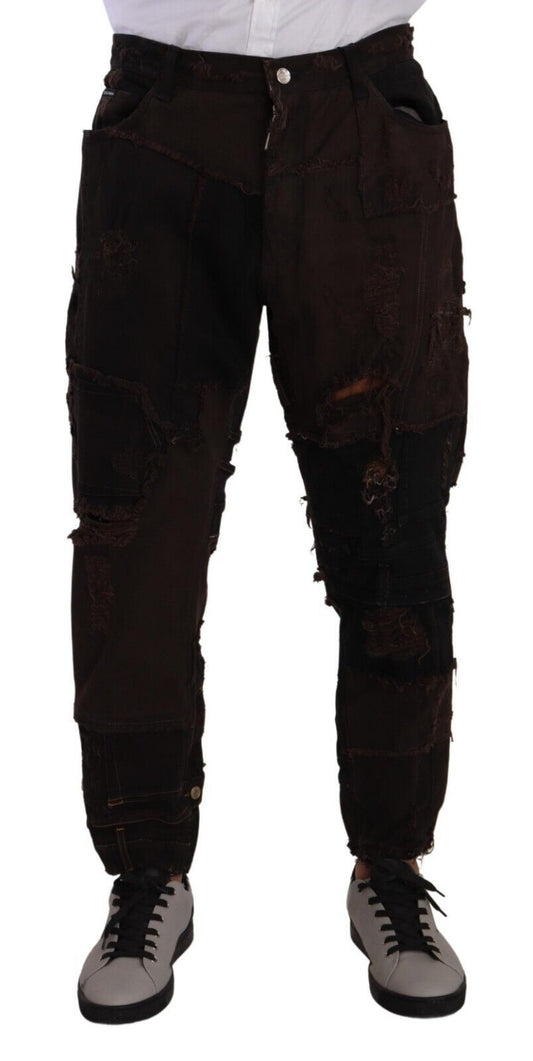 Dolce & Gabbana Brown Cotton Distressed Regular Denim Men's Jeans