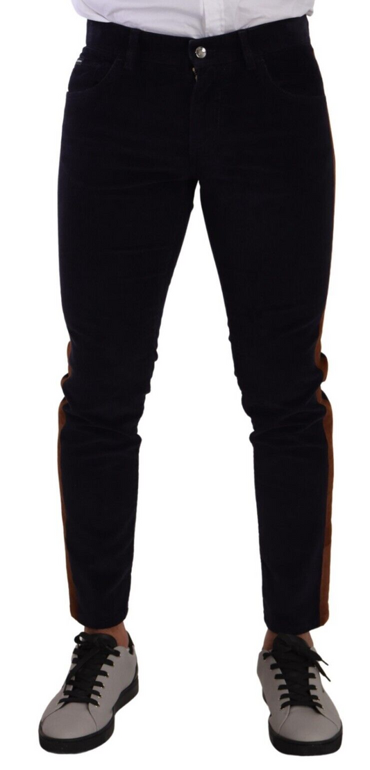 Dolce & Gabbana Blue Cotton Stretch Skinny Corduroy Men's Jeans