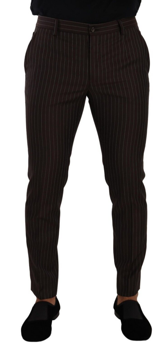 Dolce & Gabbana Brown Striped Wool Formal Trouser Dress Men's Pants