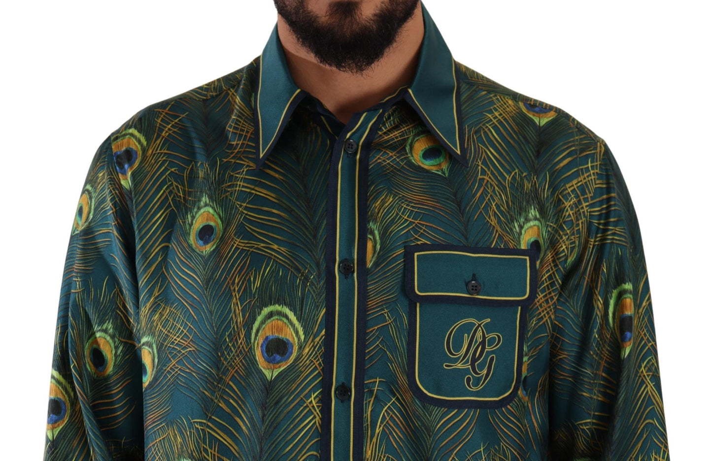 Dolce & Gabbana Peacock Feather Print Silk Pajama Mens Men's Shirt