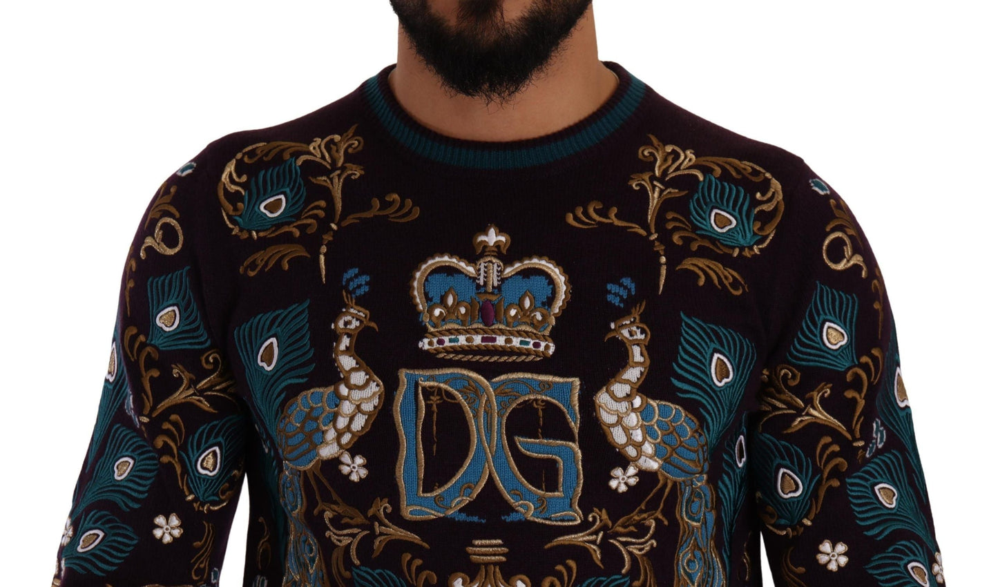 Dolce & Gabbana Bordeaux Cashmere DG Crown Embroidered Men's Sweater