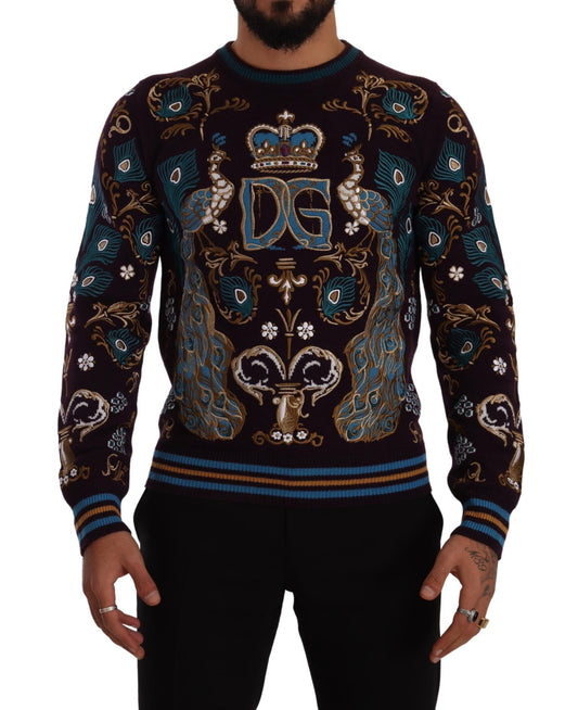 Dolce & Gabbana Bordeaux Cashmere DG Crown Embroidered Men's Sweater