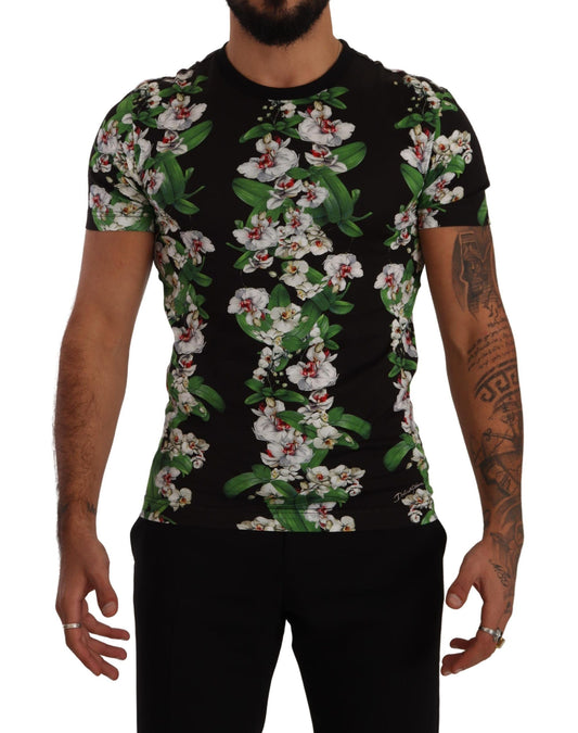 Dolce & Gabbana Black Floral Print Crewneck Men's T-shirt