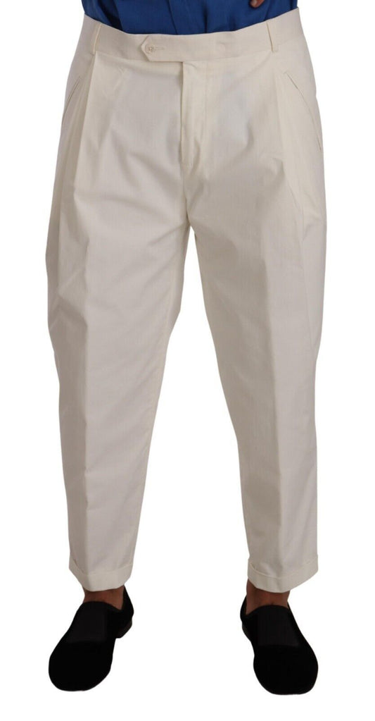 Dolce & Gabbana White Cotton Tapered Men Trouser Dress Men's Pants