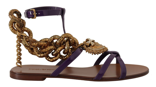 Dolce & Gabbana Purple Leather Devotion Flats Sandals Women's Shoes