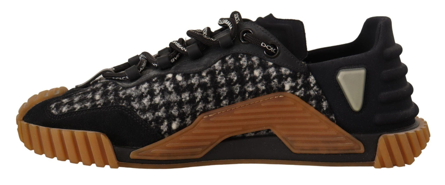 Dolce & Gabbana Black White Fabric Lace Up NS1 Men's Sneakers