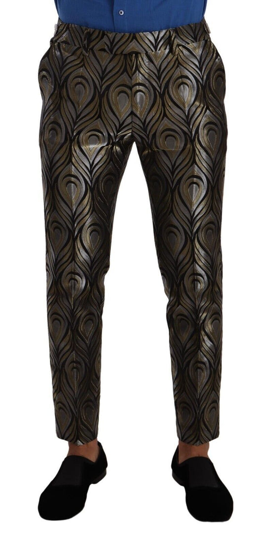 Dolce & Gabbana Silver Gold Jacquard Men Trouser Dress Men's Pants
