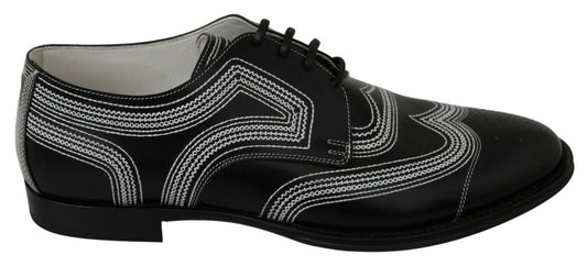 Dolce & Gabbana Black Leather Derby Formal White Lace Men's Shoes