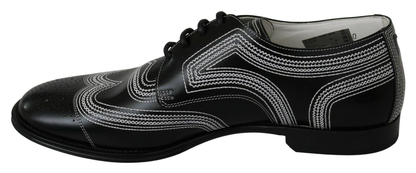 Dolce & Gabbana Black Leather Derby Formal White Lace Men's Shoes
