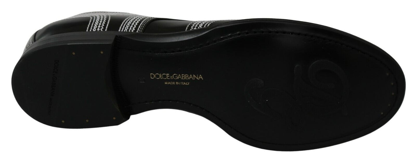 Dolce & Gabbana Black Leather Derby Formal White Lace Men's Shoes