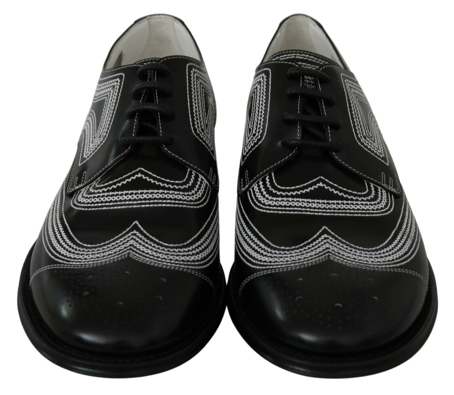Dolce & Gabbana Black Leather Derby Formal White Lace Men's Shoes