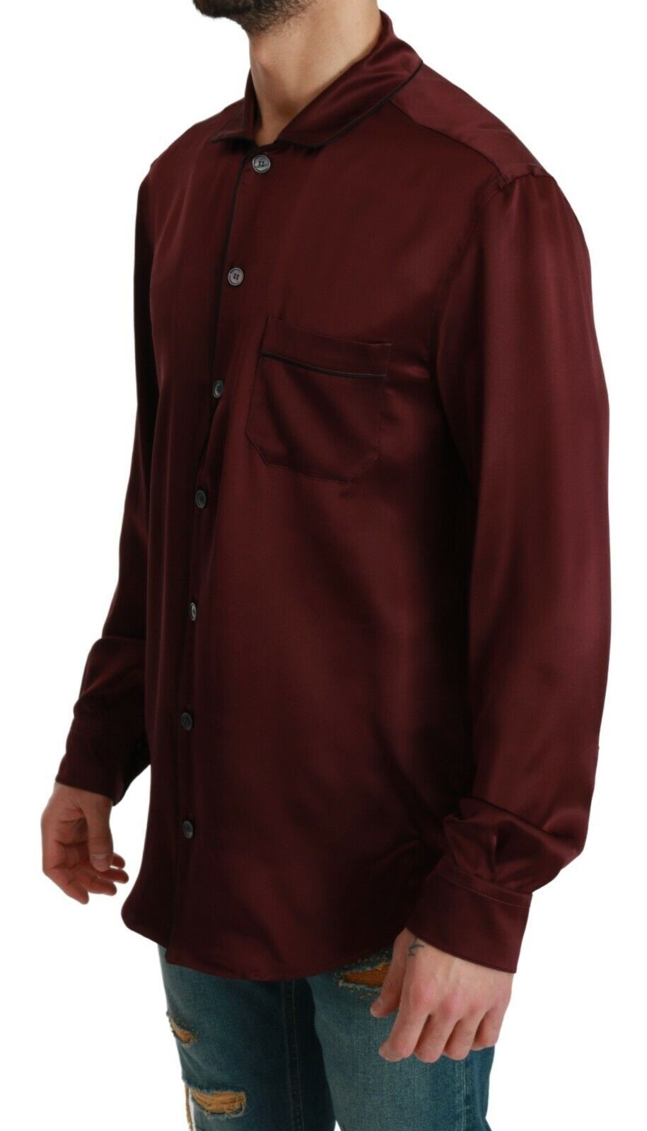 Dolce & Gabbana Bordeaux Silk Pajama Casual Men's Shirt