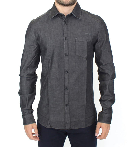 Ermanno Scervino Denim Jeans Cotton Casual Gray Stretch Men's Shirt