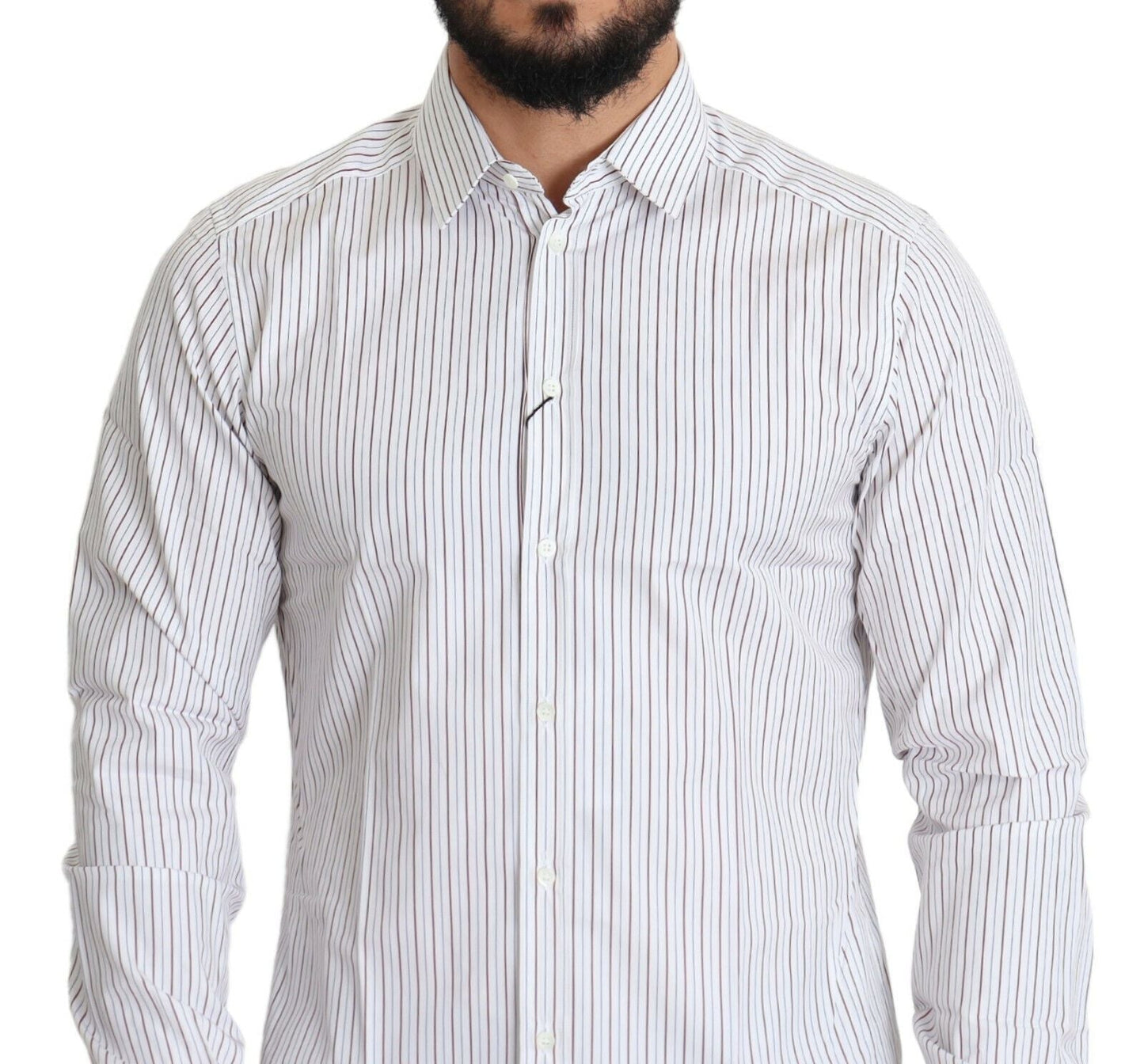 Dolce & Gabbana White Striped Formal MARTINI Men's Shirt