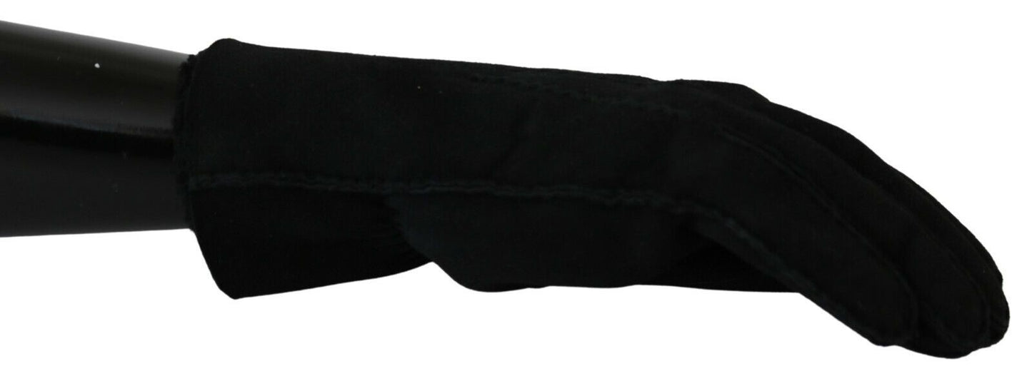Dolce & Gabbana Black Leather Motorcycle Biker Mitten Men's Gloves